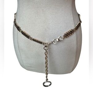 1980s/90s Gold Tone Chain Link Adjustable Belt w/5 Pair Oval Ornate Sets‎